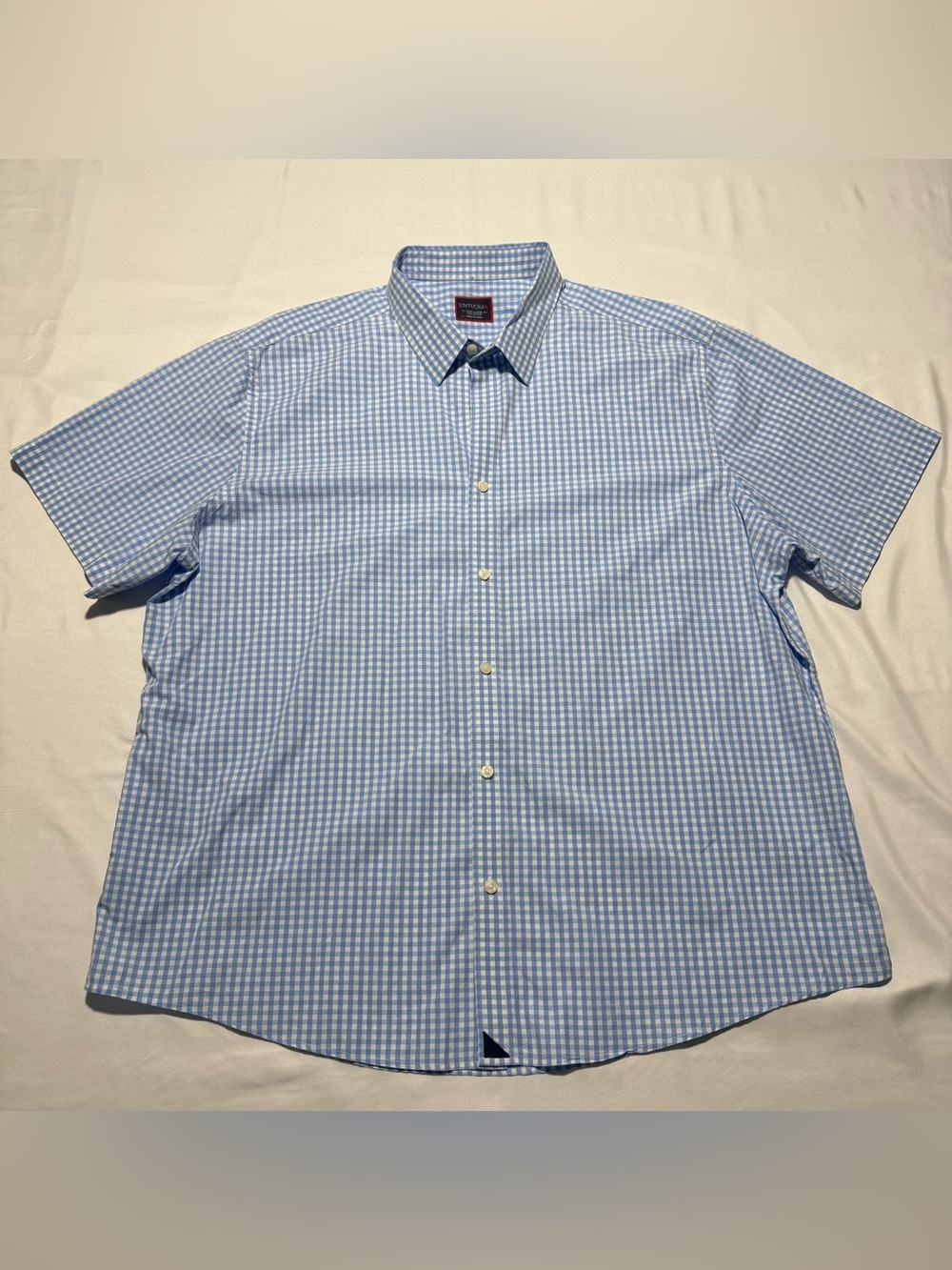 UNTUCKit Men’s Button Up Blue White Gingham Check Short Sleeve 100% Cotton XXXL